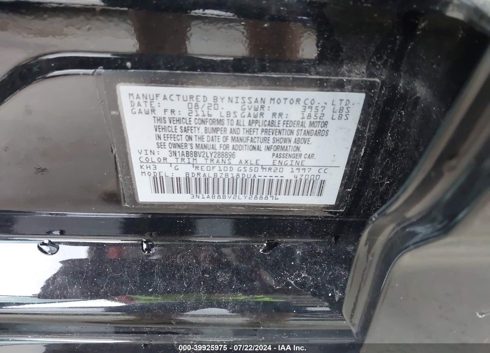 2020 NISSAN SENTRA S XTRONIC CVT VIN: 3N1AB8BV2LY288896