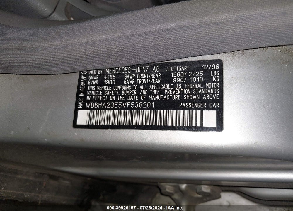 1997 MERCEDES-BENZ C 230 VIN: WDBHA23E5VF538201