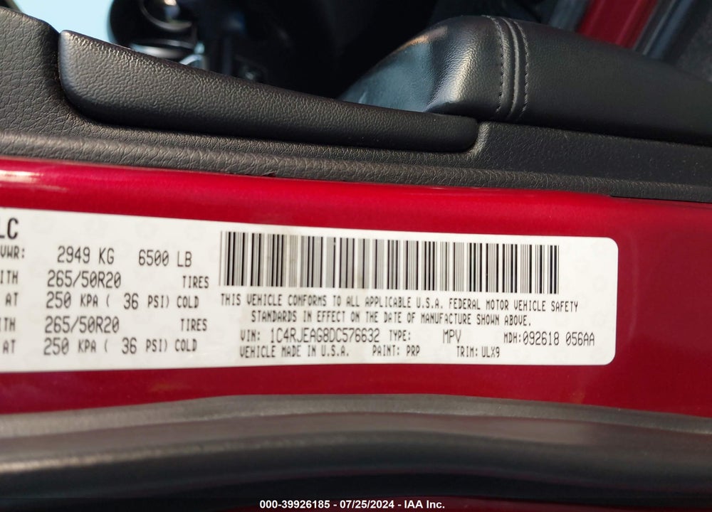 2013 JEEP GRAND CHEROKEE LAREDO/ALTITUDE VIN: 1C4RJEAG8DC576632