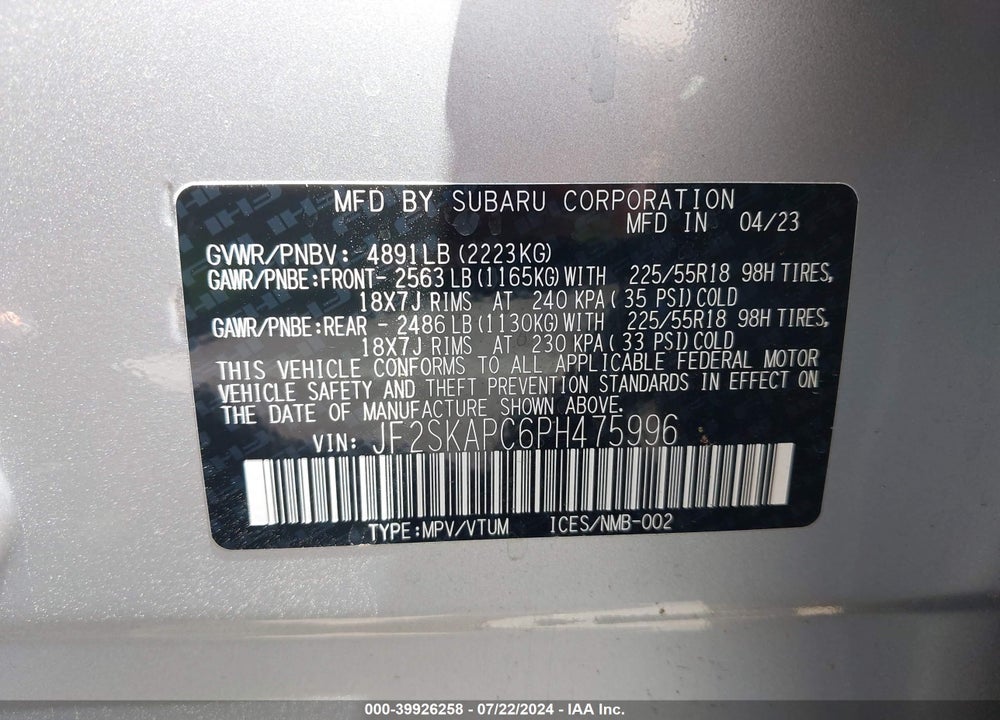 2023 SUBARU FORESTER LIMITED VIN: JF2SKAPC6PH475996