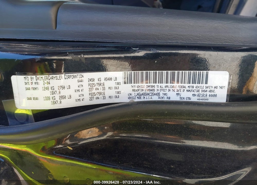 2004 JEEP GRAND CHEROKEE LAREDO VIN: 1J4GW48S04C354495