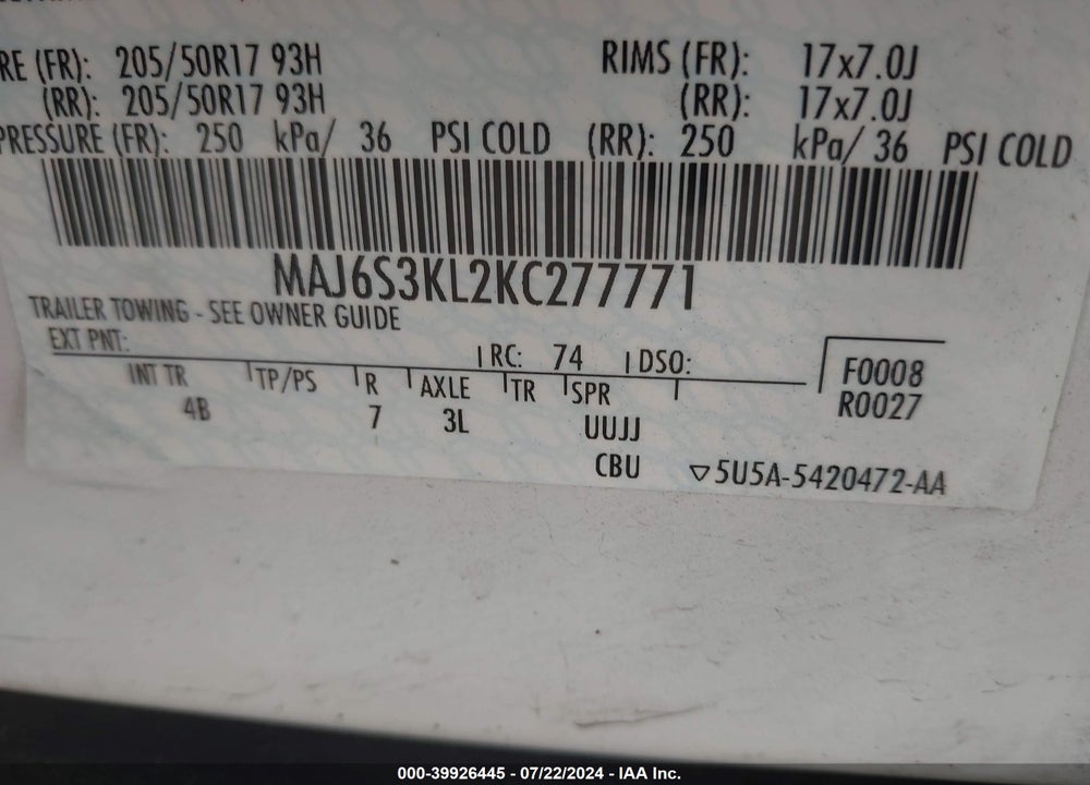 2019 FORD ECOSPORT TITANIUM VIN: MAJ6S3KL2KC277771