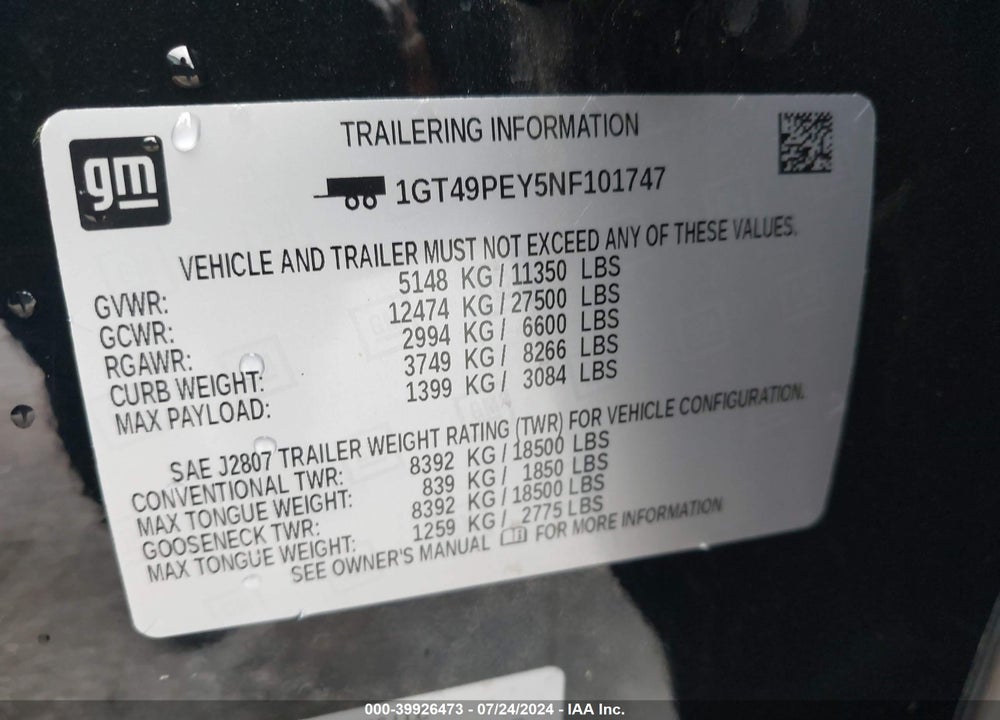 2022 GMC SIERRA 2500HD 4WD STANDARD BED AT4 VIN: 1GT49PEY5NF101747