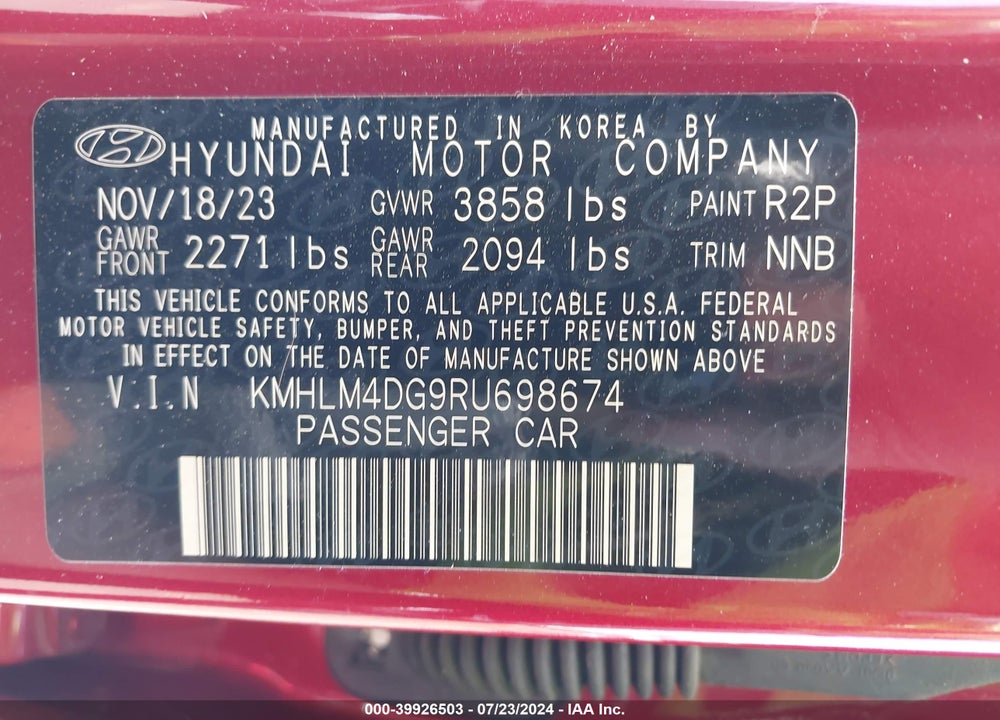 2024 HYUNDAI ELANTRA VIN: KMHLM4DG9RU698674