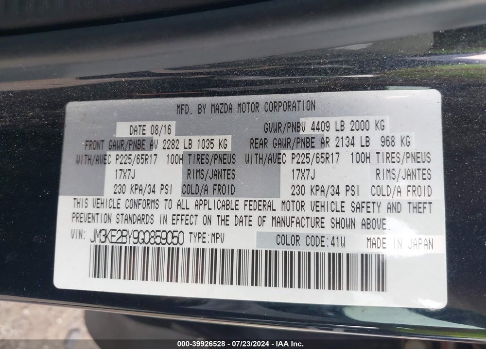 2016 MAZDA CX-5 SPORT VIN: JM3KE2BY9G0859050