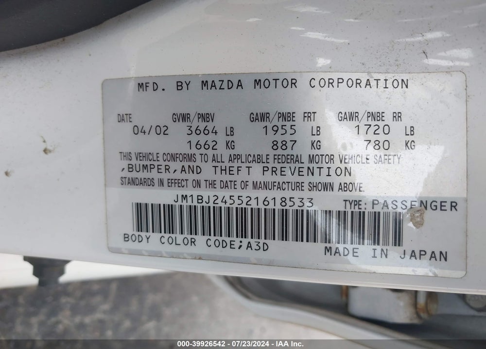 2002 MAZDA PROTEGE5 VIN: JM1BJ245521618533