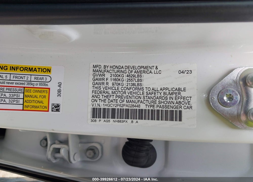 2023 HONDA ACCORD HYBRID EX-L VIN: 1HGCY2F62PA028448