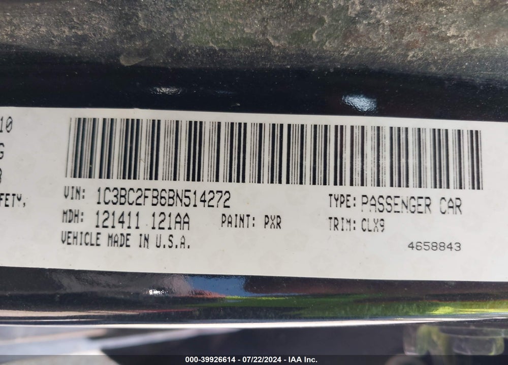 2011 CHRYSLER 200 LIMITED VIN: 1C3BC2FB6BN514272