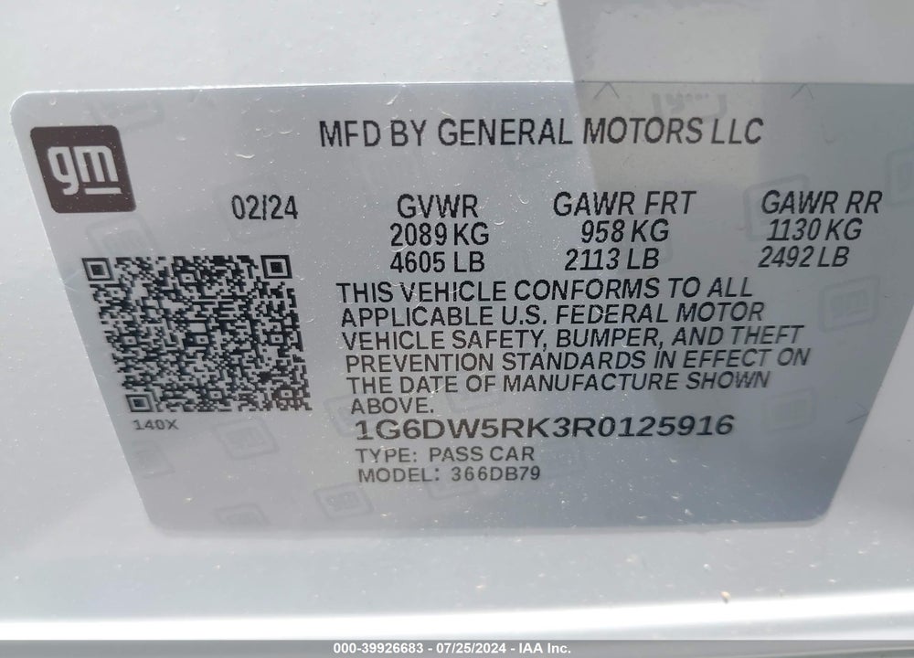 2024 CADILLAC CT5 LUXURY VIN: 1G6DW5RK3R0125916