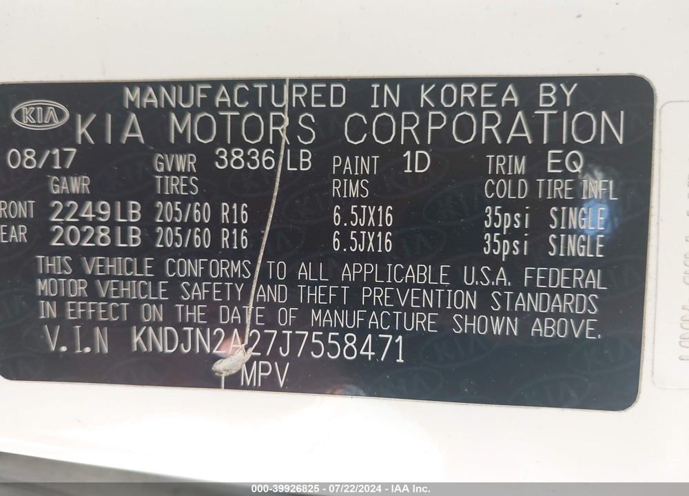 2018 KIA SOUL VIN: KNDJN2A27J7558471