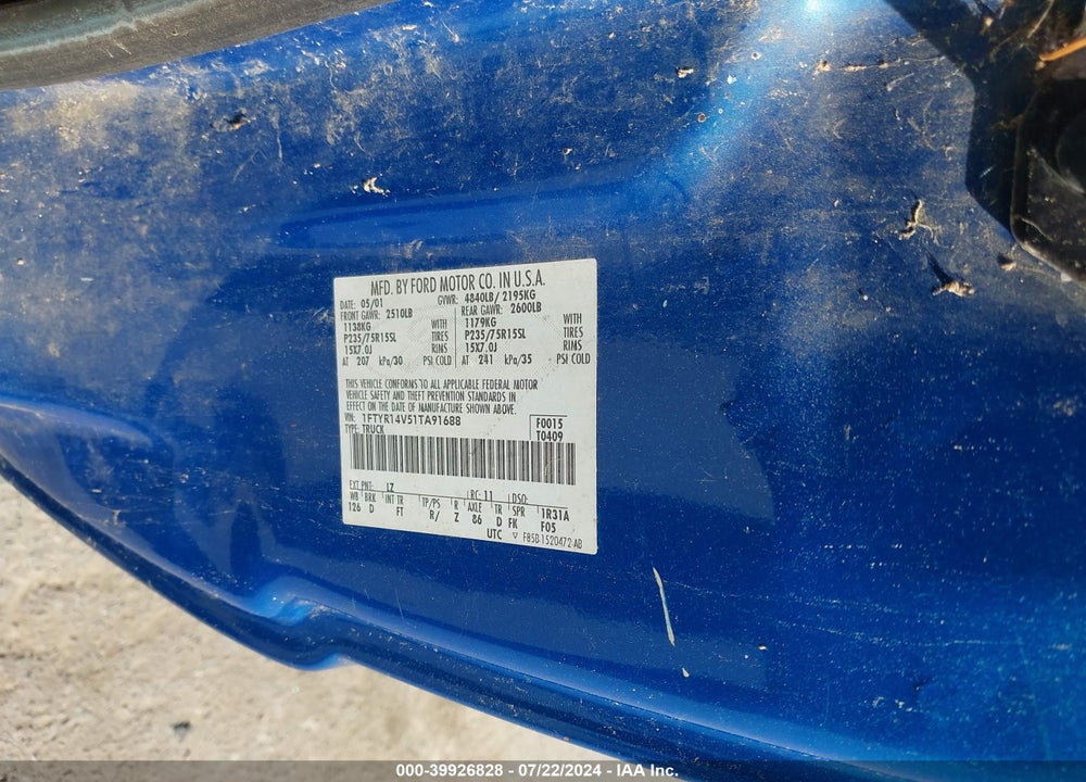2001 FORD RANGER EDGE/XL/XLT VIN: 1FTYR14V51TA91688