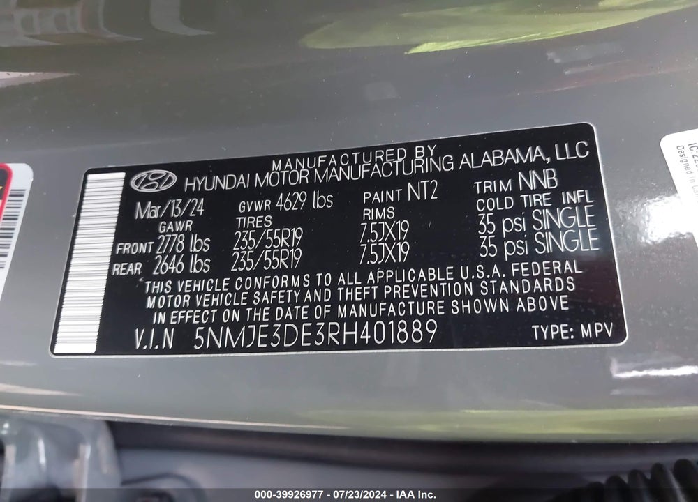 2024 HYUNDAI TUCSON LIMITED VIN: 5NMJE3DE3RH401889