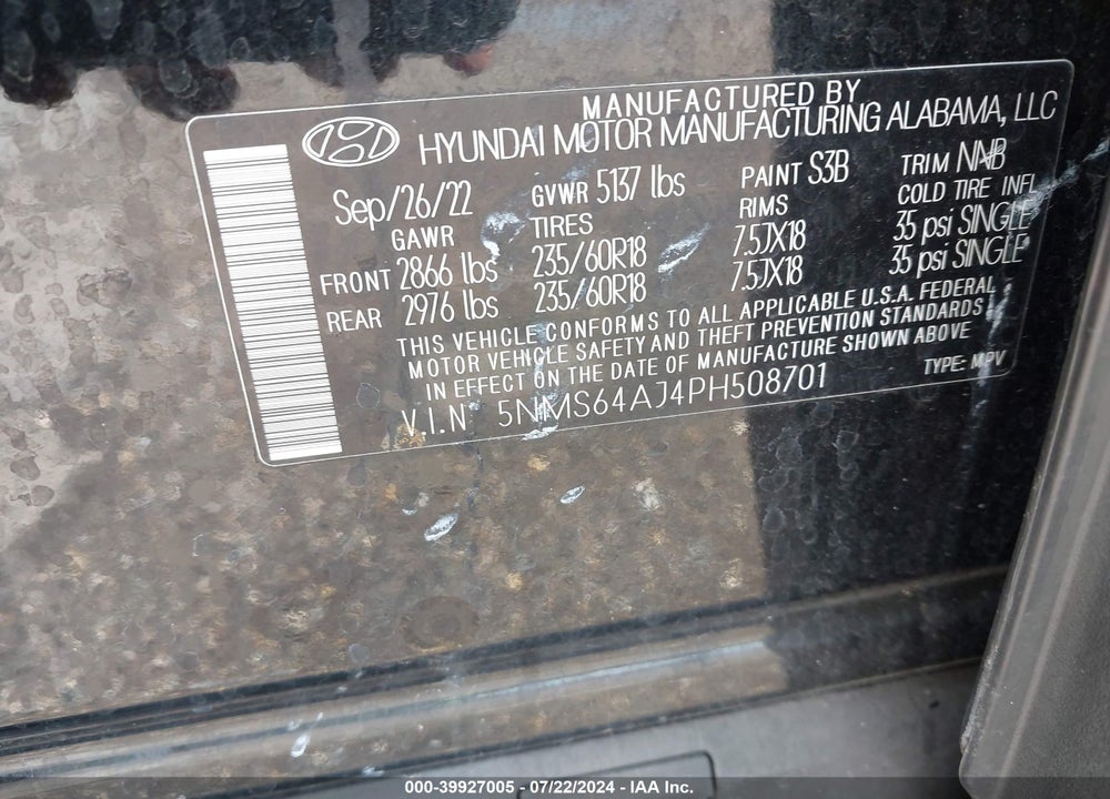 2023 HYUNDAI SANTA FE XRT VIN: 5NMS64AJ4PH508701