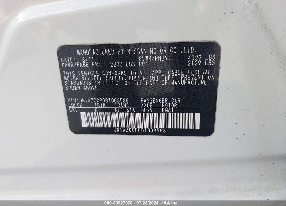 2011 NISSAN LEAF SL VIN: JN1AZ0CP0BT008588
