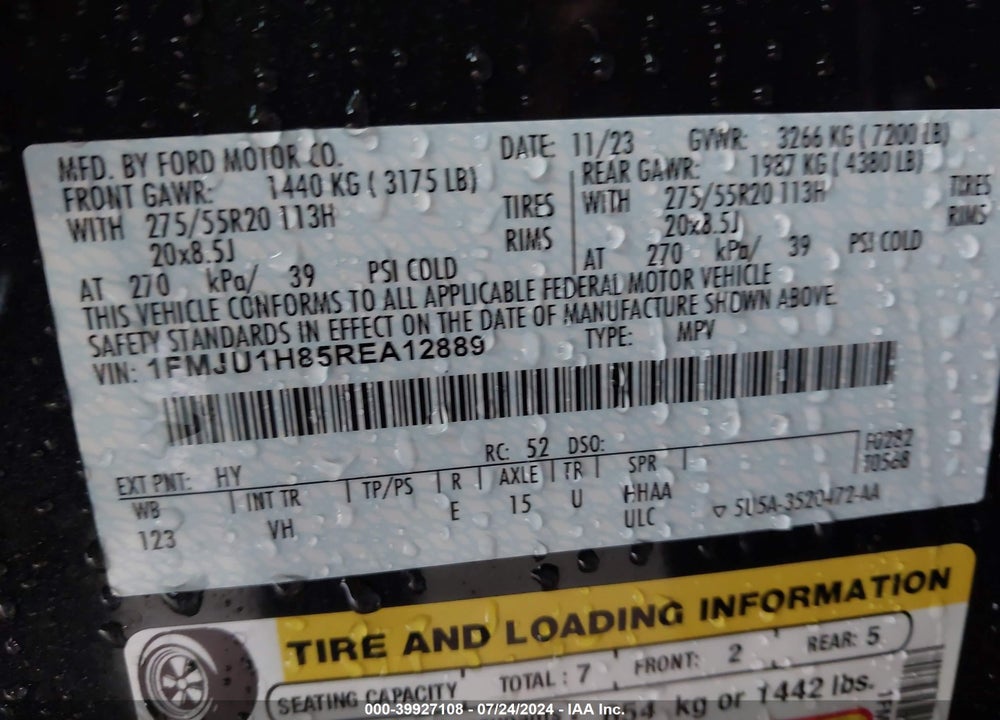 2024 FORD EXPEDITION XLT VIN: 1FMJU1H85REA12889