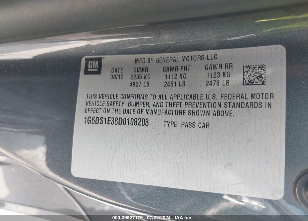 2013 CADILLAC CTS PREMIUM VIN: 1G6DS1E38D0108203