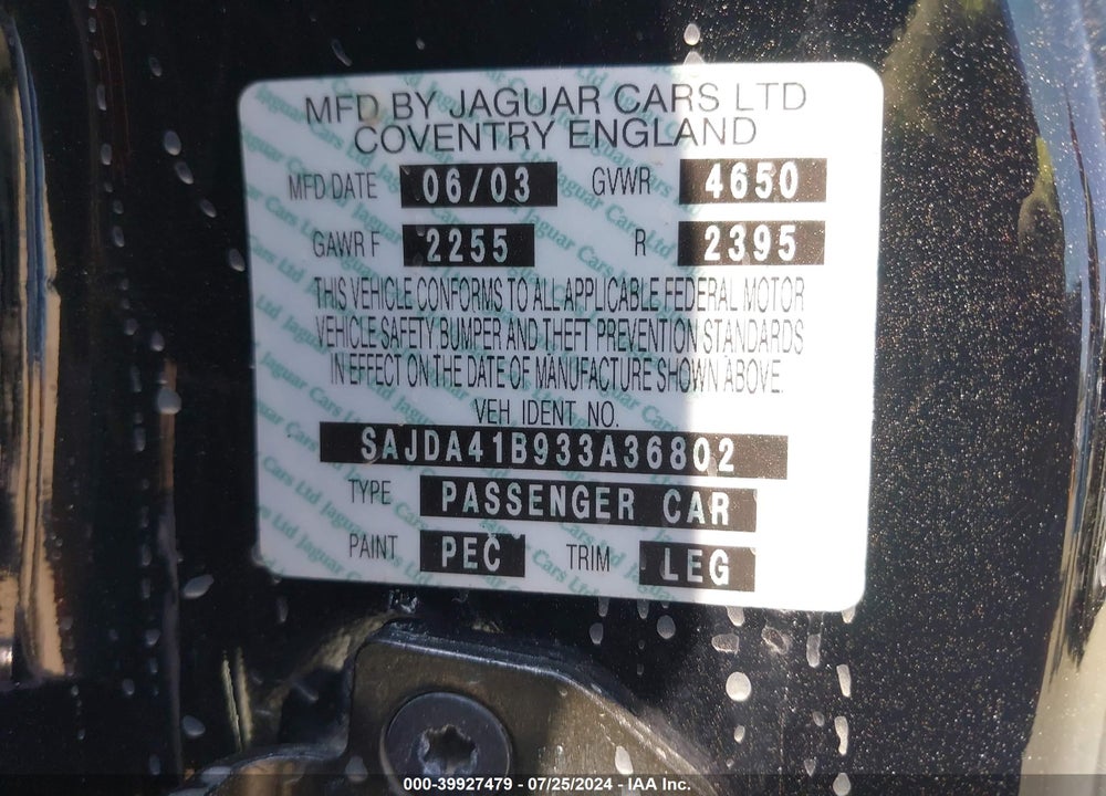 2003 JAGUAR XKR VIN: SAJDA41B933A36802