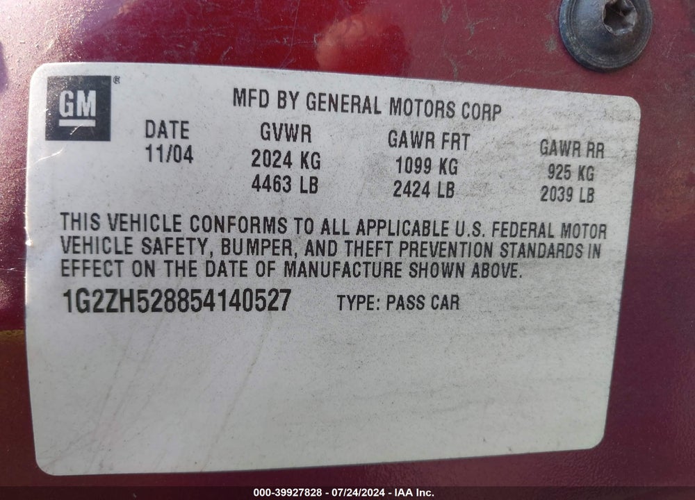 2005 PONTIAC G6 GT VIN: 1G2ZH528854140527