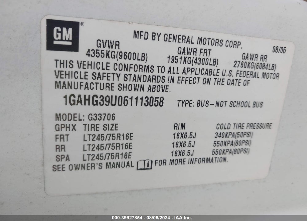 2006 CHEVROLET EXPRESS LS VIN: 1GAHG39U061113058
