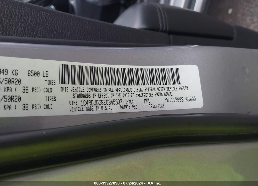 2014 DODGE DURANGO LIMITED VIN: 1C4RDJDG8EC345937