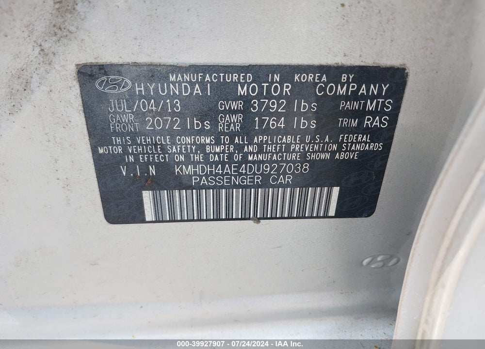 2013 HYUNDAI ELANTRA GLS VIN: KMHDH4AE4DU927038