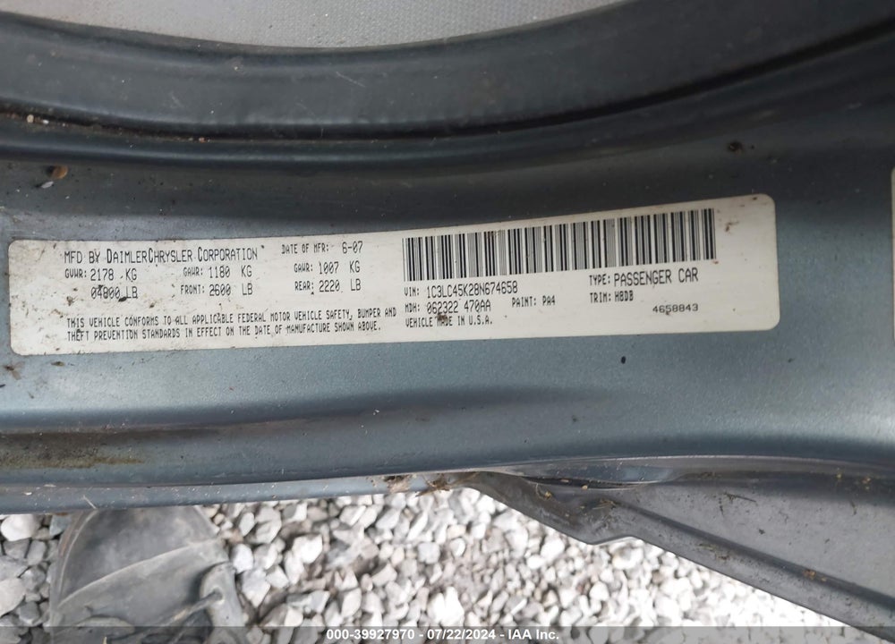 2008 CHRYSLER SEBRING LX VIN: 1C3LC45K28N674658