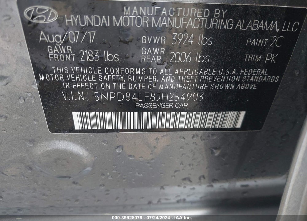 2018 HYUNDAI ELANTRA SEL VIN: 5NPD84LF8JH254903