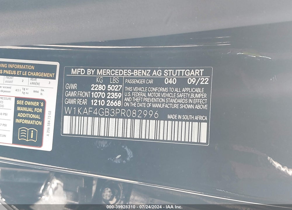 2023 MERCEDES-BENZ C 300 SEDAN VIN: W1KAF4GB3PR082996