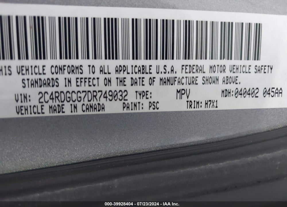 2013 DODGE GRAND CARAVAN SXT VIN: 2C4RDGCG7DR749032