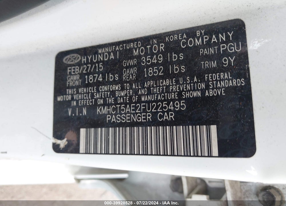 2015 HYUNDAI ACCENT GS VIN: KMHCT5AE2FU225495