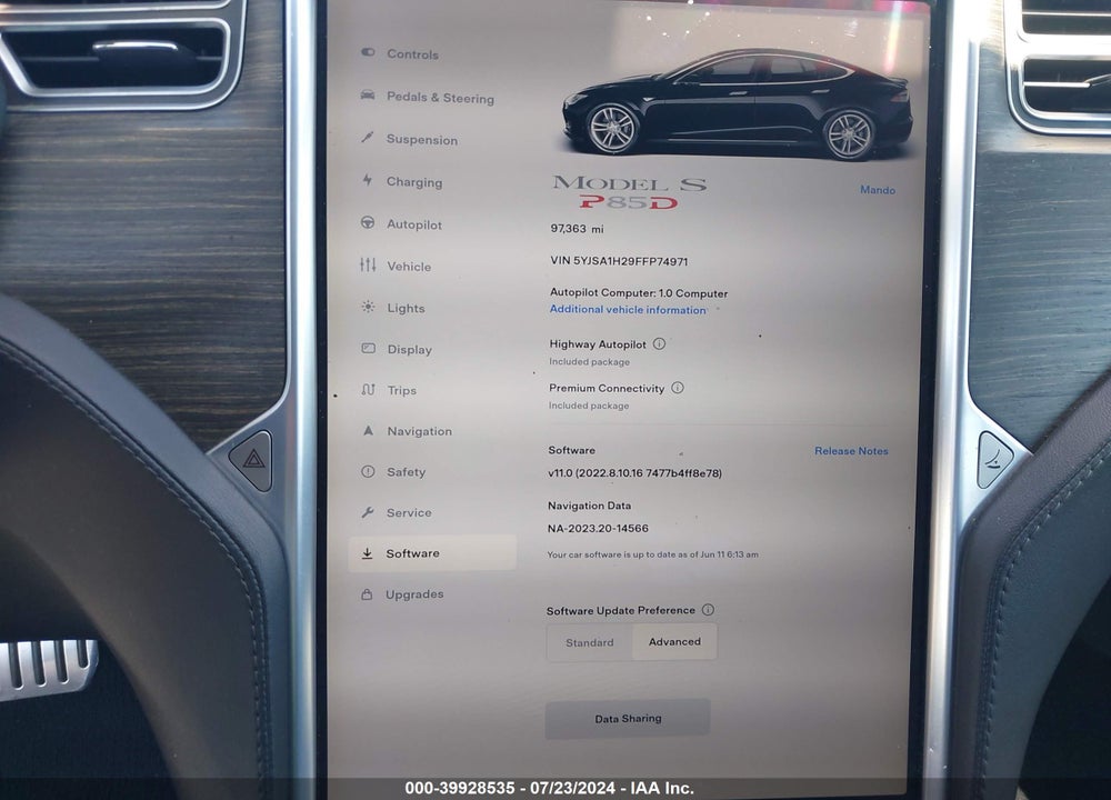 2015 TESLA MODEL S 70D/85D/P85D VIN: 5YJSA1H29FFP74971
