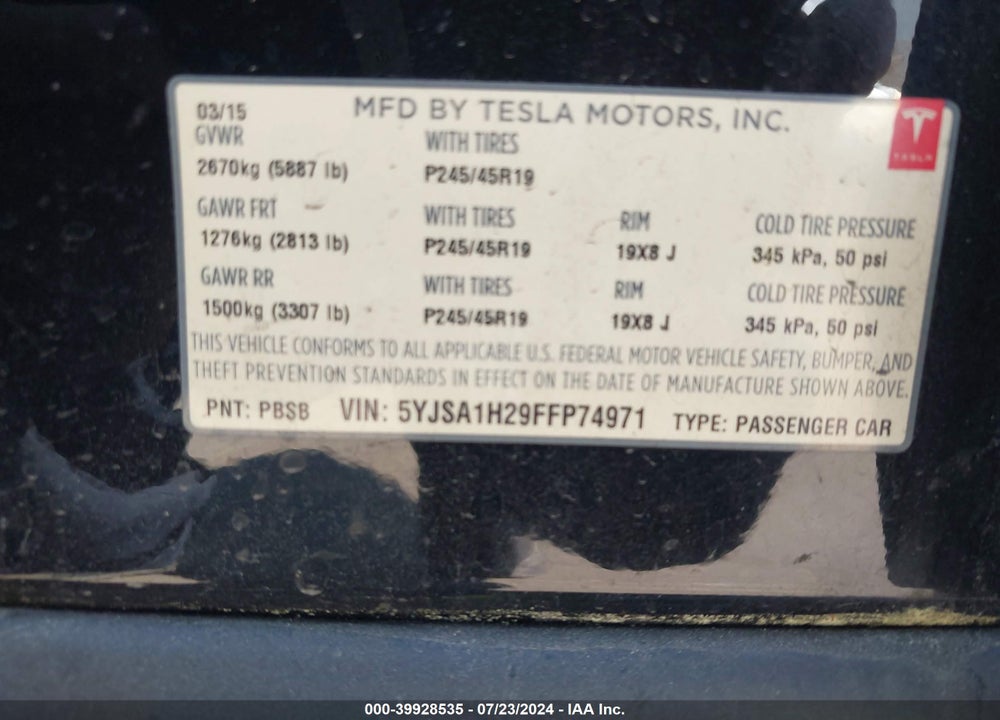 2015 TESLA MODEL S 70D/85D/P85D VIN: 5YJSA1H29FFP74971