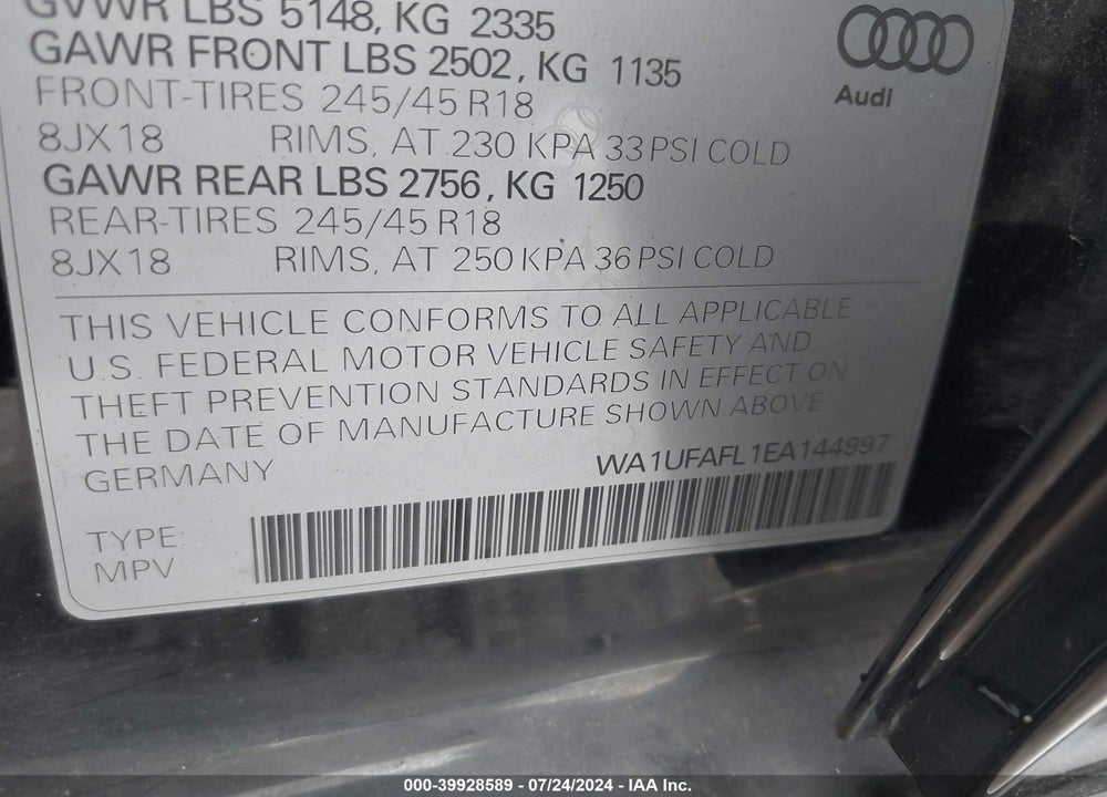 2014 AUDI ALLROAD 2.0T PREMIUM VIN: WA1UFAFL1EA144997