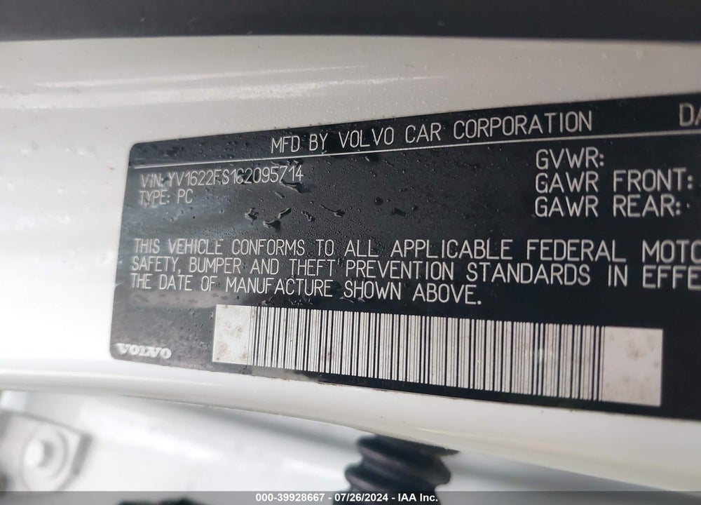 2012 VOLVO S60 T5 VIN: YV1622FS1C2095714