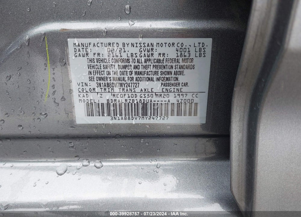 2021 NISSAN SENTRA SR XTRONIC CVT VIN: 3N1AB8DV7MY247727