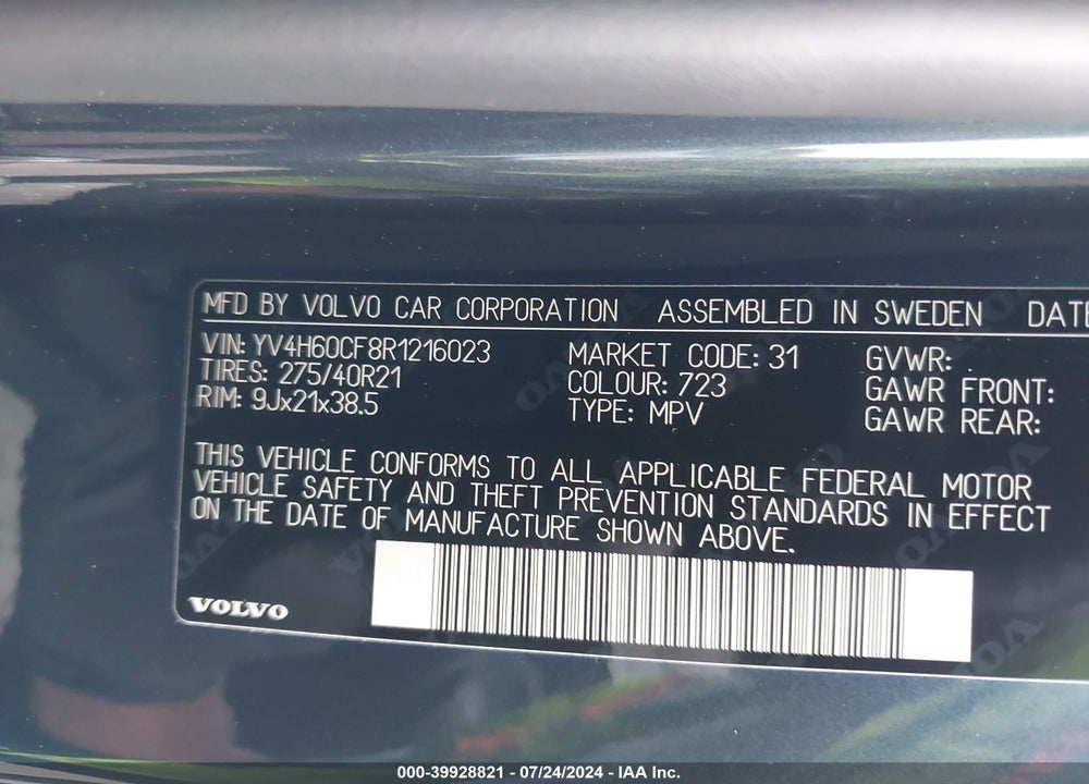 2024 VOLVO XC90 RECHARGE PLUG-IN HYBRID T8 ULTIMATE BRIGHT THEME 7-SEATER VIN: YV4H60CF8R1216023