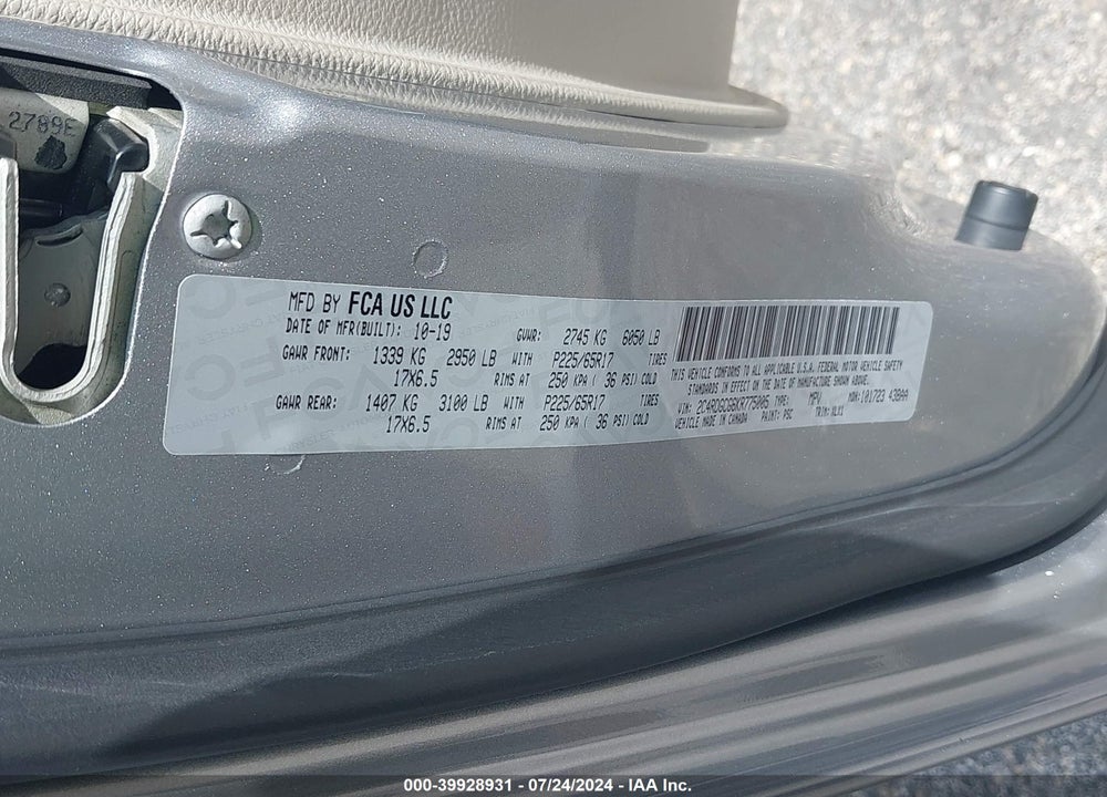 2019 DODGE GRAND CARAVAN SXT VIN: 2C4RDGCG6KR775005