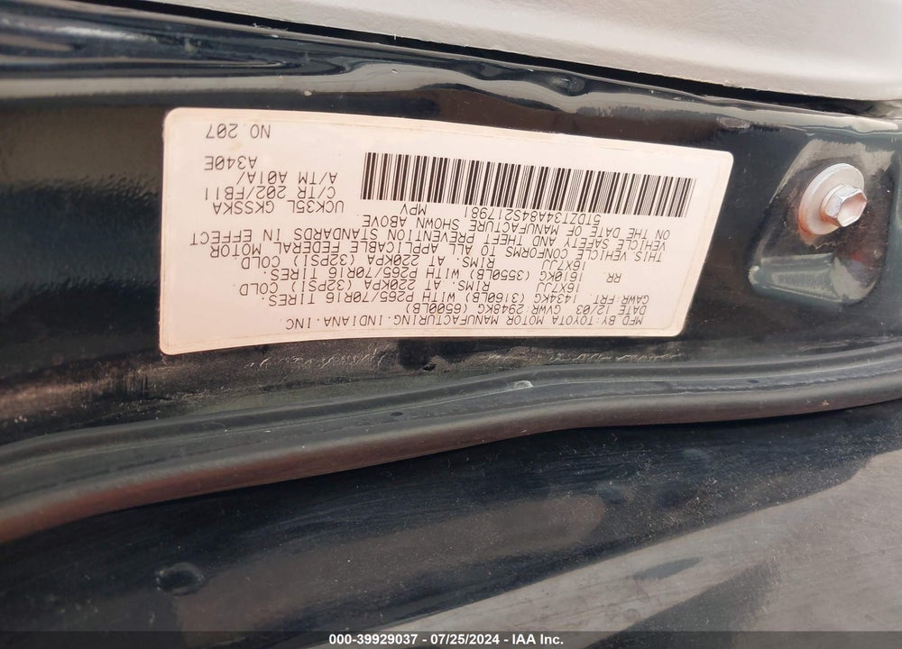 2004 TOYOTA SEQUOIA SR5 V8 VIN: 5TDZT34A84S217981
