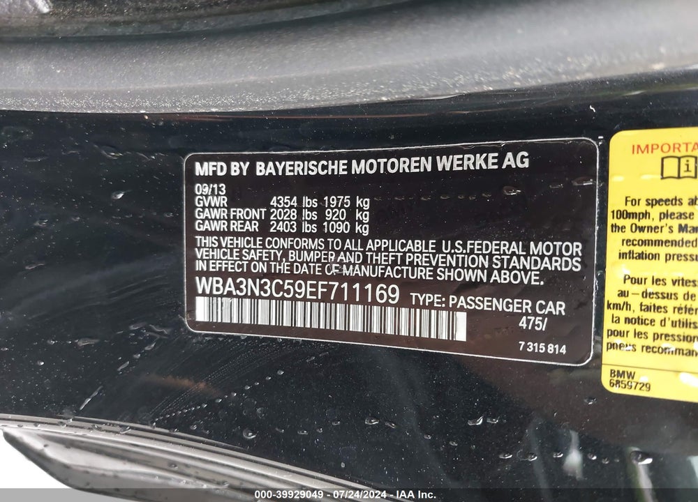 2014 BMW 428I VIN: WBA3N3C59EF711169