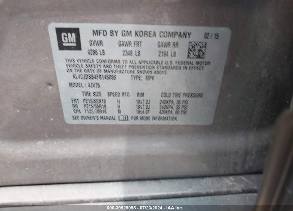 2015 BUICK ENCORE PREMIUM VIN: KL4CJDSB4FB146098