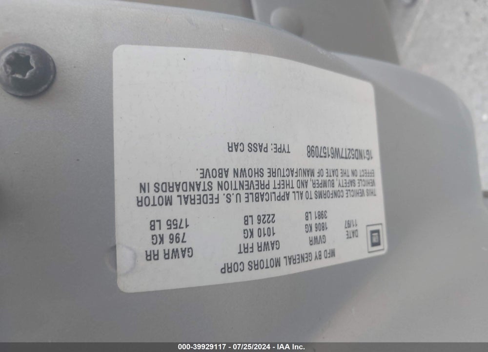 1998 CHEVROLET MALIBU VIN: 1G1ND52T7W6157098