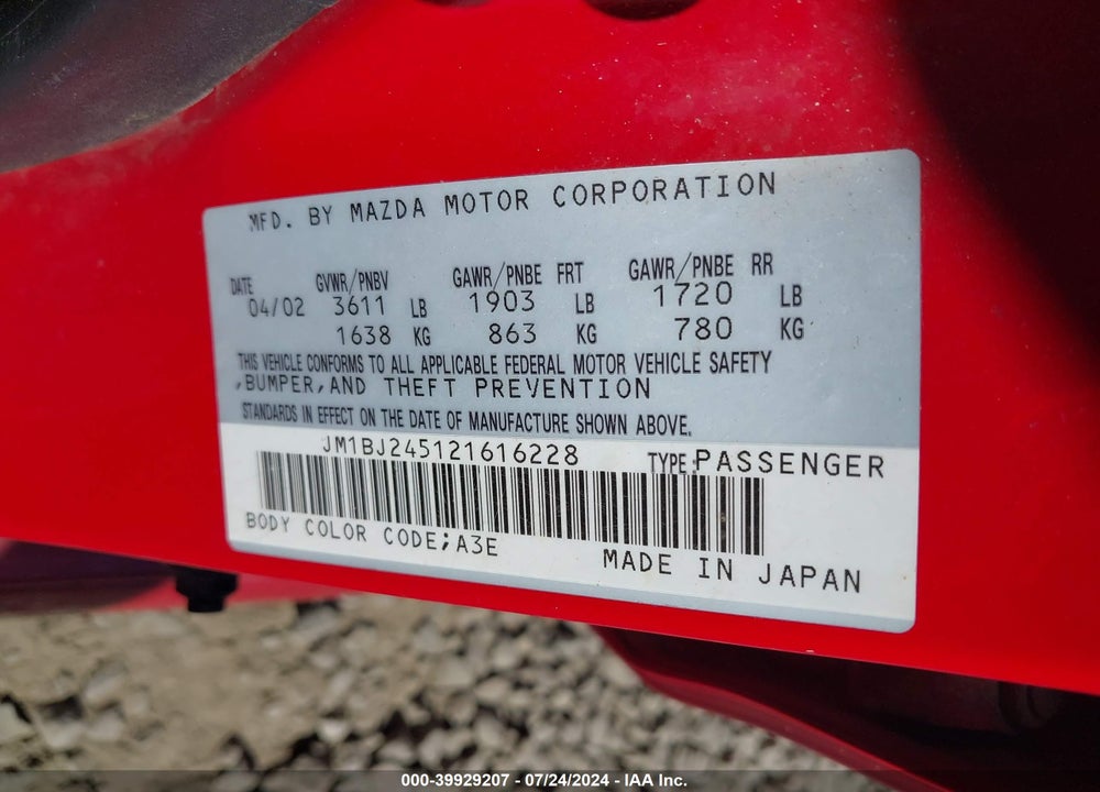 2002 MAZDA PROTEGE5 VIN: JM1BJ245121616228