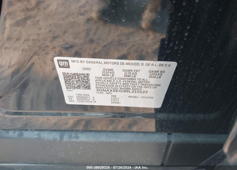 2024 CHEVROLET EQUINOX LS VIN: 3GNAXSEG3RL215123
