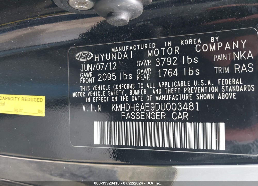 2013 HYUNDAI ELANTRA VIN: KMHDH6AE9DU003481