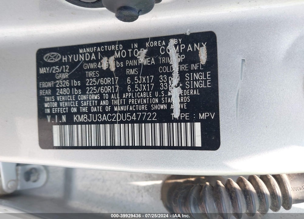 2013 HYUNDAI TUCSON GLS VIN: KM8JU3AC2DU547722