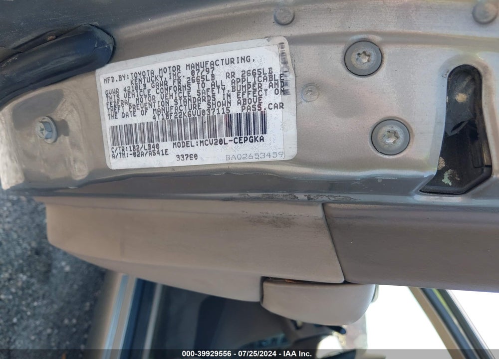 1997 TOYOTA CAMRY XLE V6 VIN: 4T1BF22K6VU037115