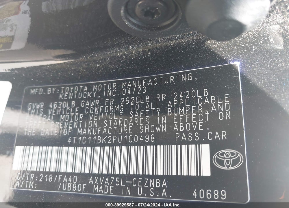 2023 TOYOTA CAMRY LE VIN: 4T1C11BK2PU100498