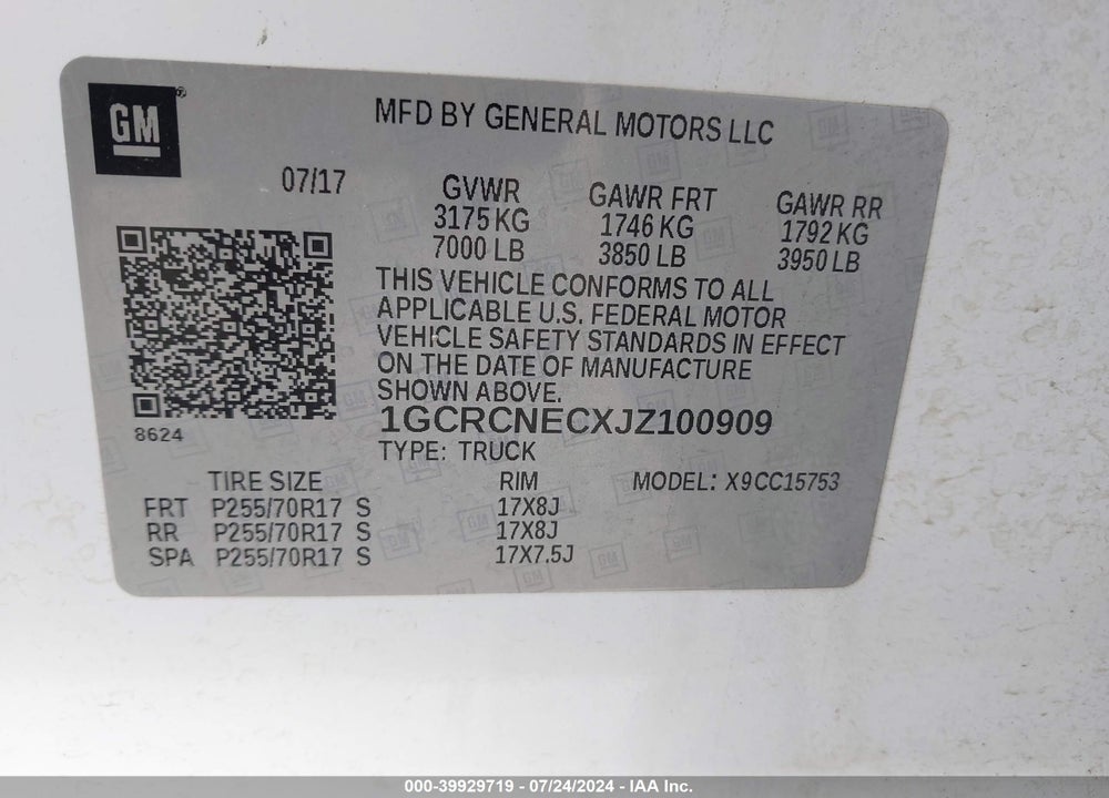 2018 CHEVROLET SILVERADO 1500 LS VIN: 1GCRCNECXJZ100909