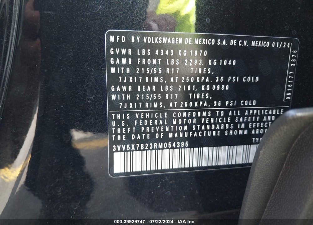 2024 VOLKSWAGEN TAOS 1.5T S VIN: 3VV5X7B23RM054395
