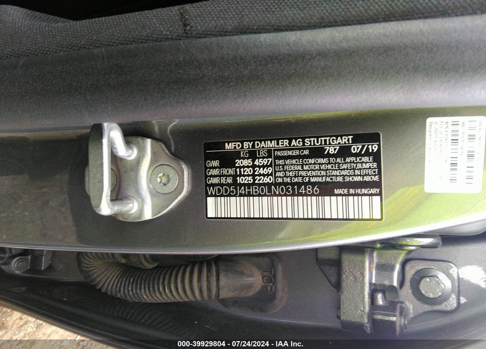 2020 MERCEDES-BENZ CLA 250 4MATIC VIN: WDD5J4HB0LN031486